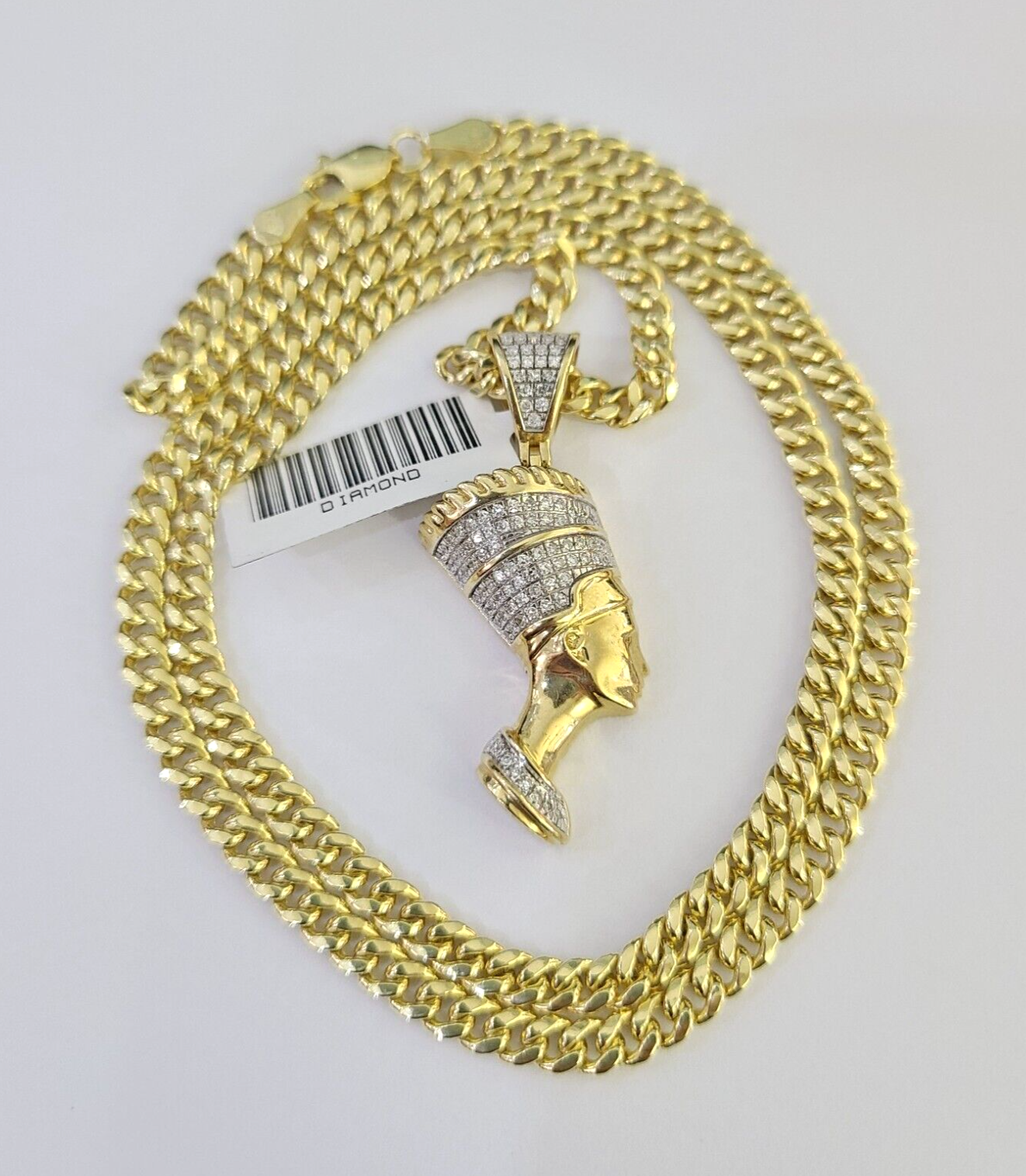 10k Miami Cuban Chain Diamond Egypt Queen Charm Set 4mm 18"-28" Necklace Gold