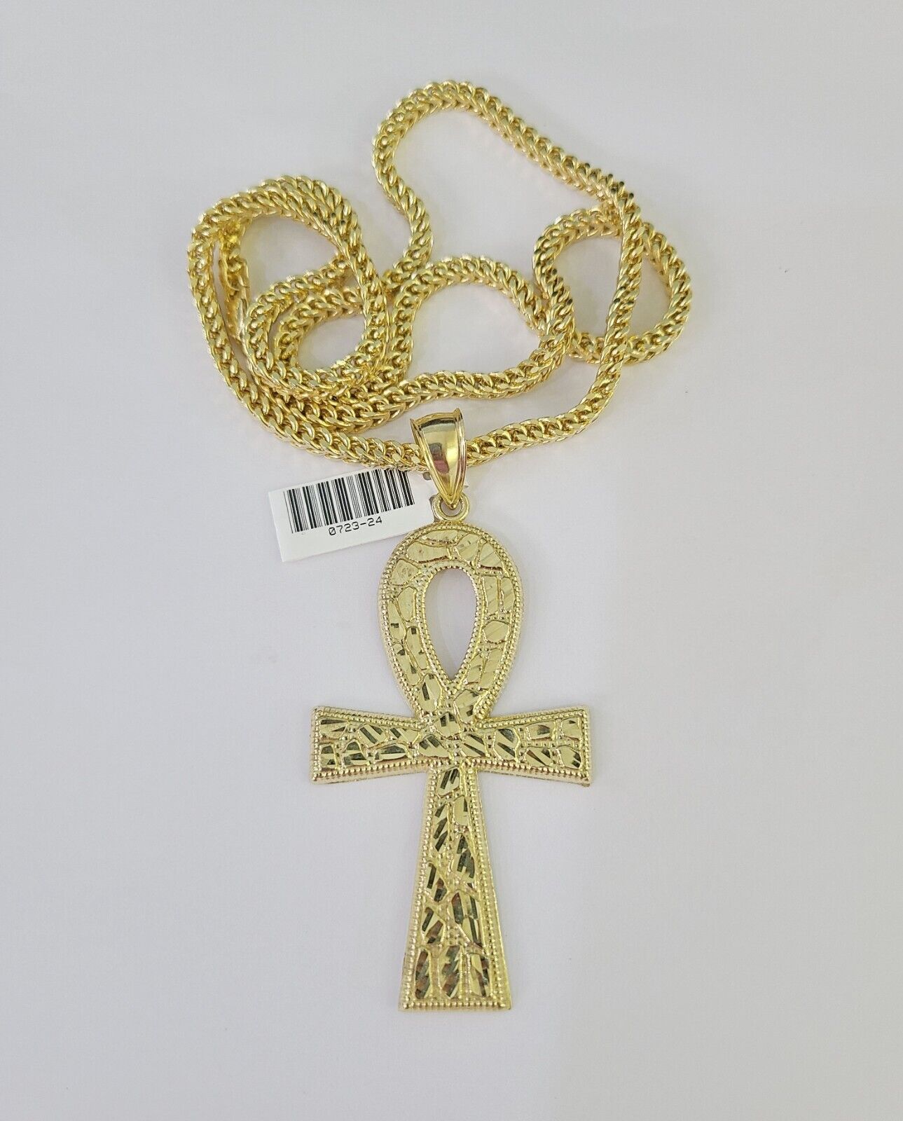 10K Franco Chain Jesus Ankh Cross Pendant Charm Necklace 20"-28" 4mm Gold Yellow