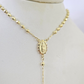 Real 14k Gold Rosary Necklace INRI Jesus Cross Women 22" Diamond Cut Solid