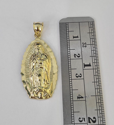 Real 10K Virgin Mary Pendent Charm 10kt Yellow Gold 1.5" Oval Holy Mother