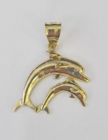 10K Real Dolphin Charm Pendant Yellow Gold 1" Genuine