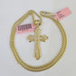 Real 14k Solid Chain Cross Charm Set Miami Cuban Link 3mm Necklace Pendant Gold