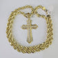 Real 10k Rope Chain Jesus Cross Charm Set 8mm 20"-30" Inch Necklace Yellow Gold