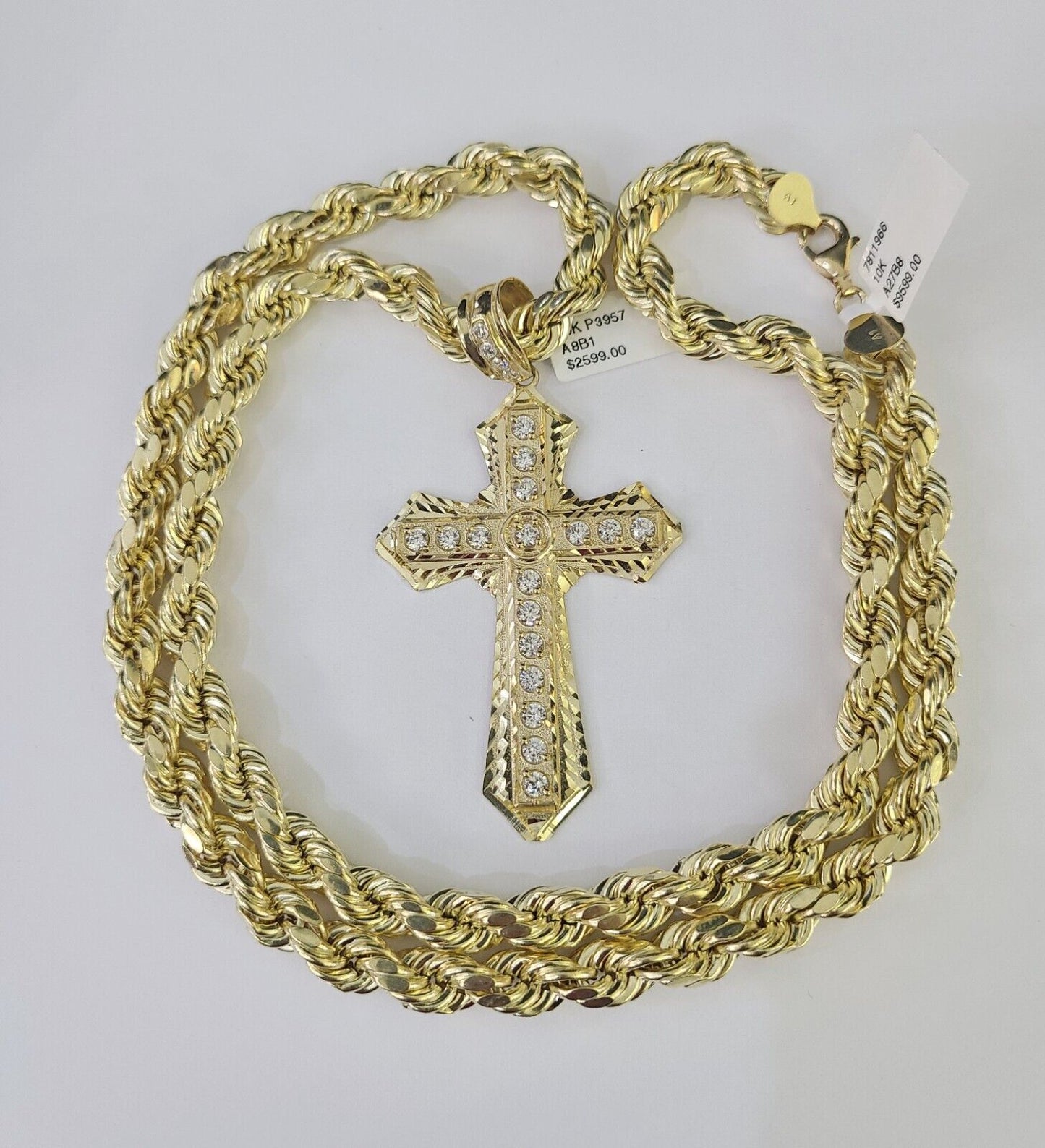 Real 10k Rope Chain Jesus Cross Charm Set 8mm 20"-30" Inch Necklace Yellow Gold