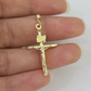 Real 14k Gold Rosary Necklace INRI Jesus Cross Women 22" Diamond Cut Solid