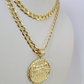 10k Gold Chain Last Supper Nugget Pendant Cuban Curb Link 5mm 18"-28" Inch SET