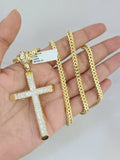 10K Franco Chain Jesus Cross Pendant Charm 20"-28" 4mm Gold SET Necklace