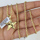 10k 2.5mm Rope Chain Star Pendant 18"-30" Yellow Gold Set Charm Necklace