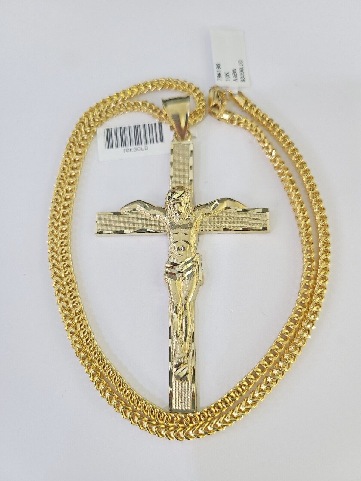 10K Franco Chain Jesus Crucifix Cross Pendant Charm Necklace 20"-26" 3mm Gold