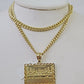 Real 10k Miami Cuban Chain Last Supper Charm Set 4mm Yellow Gold Necklace