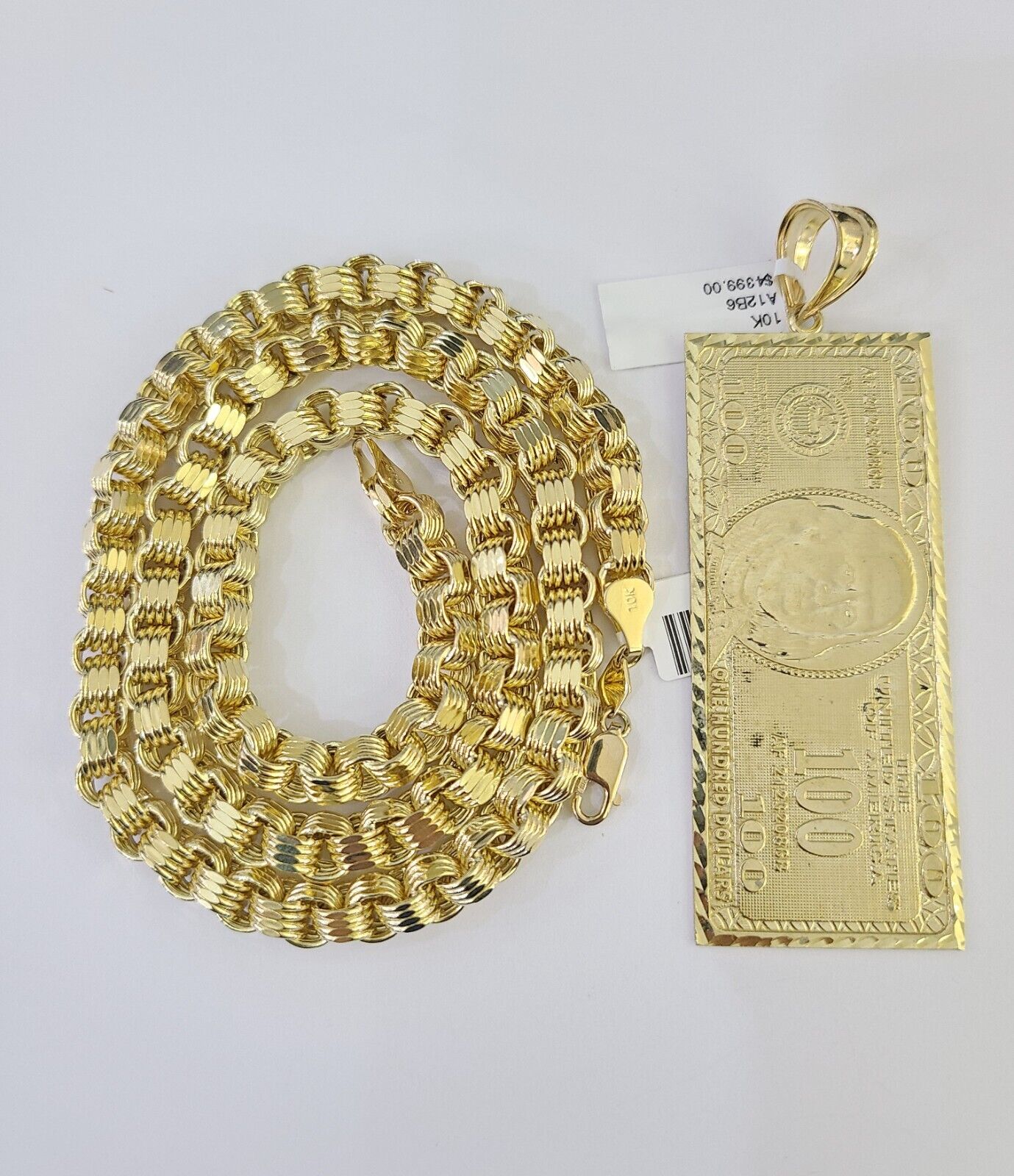 10k Gold Byzantine Necklace Money Dollar Charm 20-30 inch 6mm SET Chain Pendant
