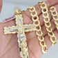 14k Gold Chain Jesus Cross Charm Solid Cuban Curb 10mm 20"-30" SET Necklace