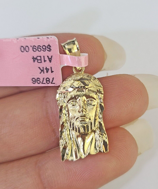 Real 14K Yellow Gold Jesus Head Pendant Charm Genuine 1"