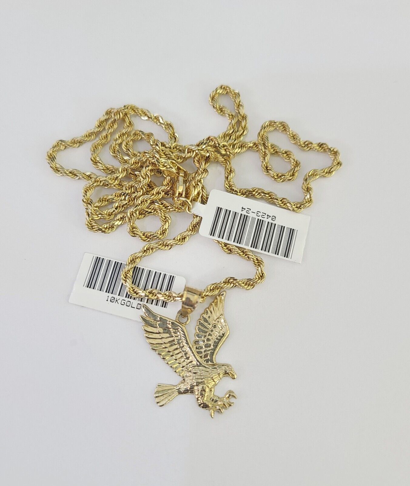 10k 2.5mm Rope Chain Eagle Pendant 18"-30" Yellow Gold Set Charm Necklace