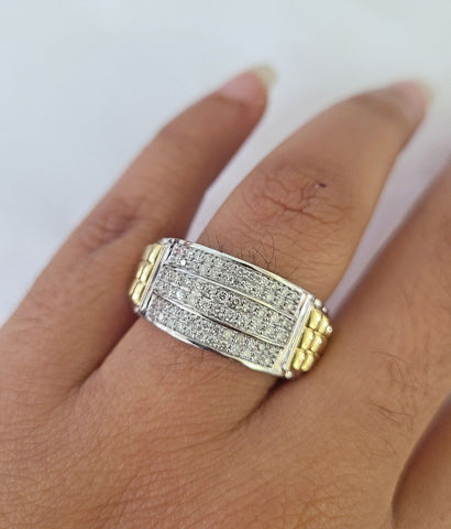 Real 10k Diamond Mens Ring Band Yellow Gold Casual Genuine Natural Wedding