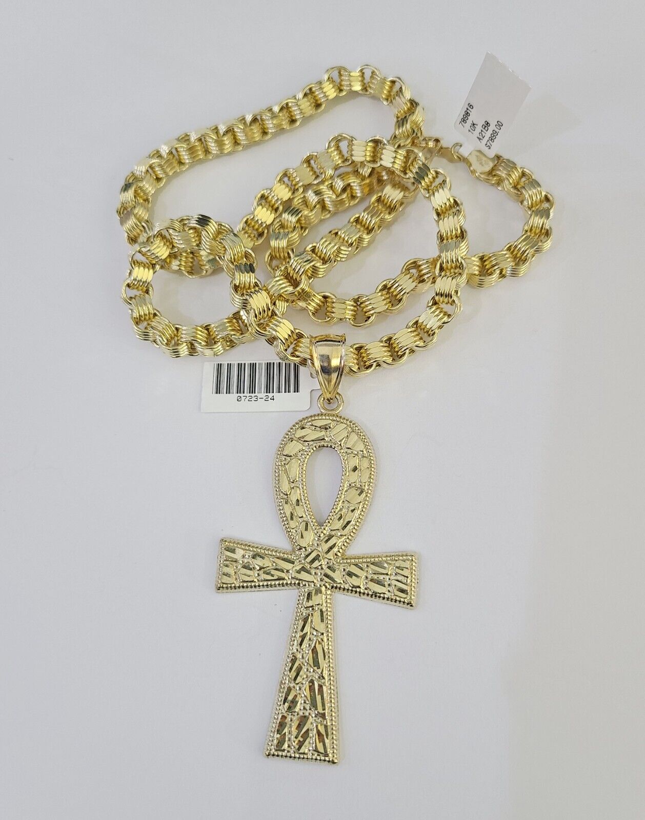 10k Gold Byzantine Necklace Jesus Cross Charm 20-30 inches 6mm SET Chain Pendant