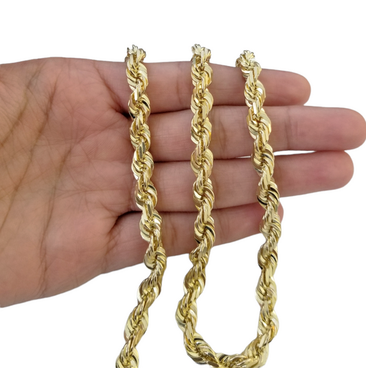 Solid 10k Gold Rope chain Necklace 22 Inch 6mm Diamond Cut REAL 10kt Yellow Gold