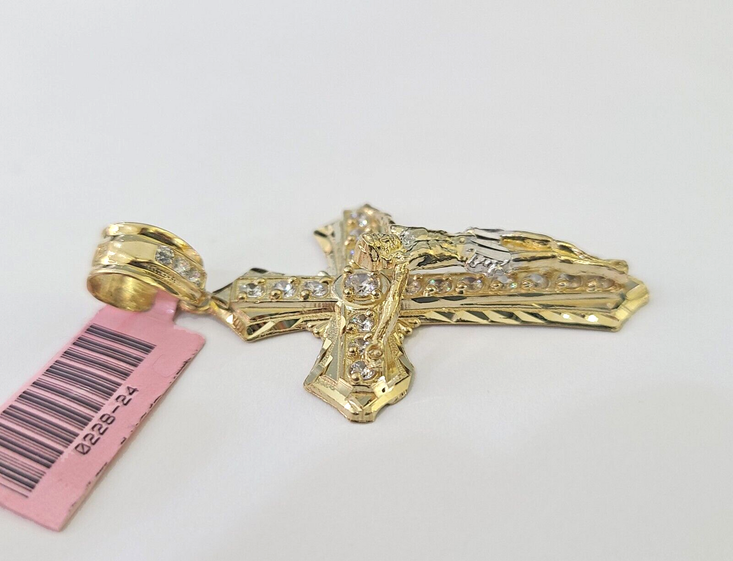 14k Jesus Christ CZ Cross Charm Pendant Yellow Gold REAL Genuine