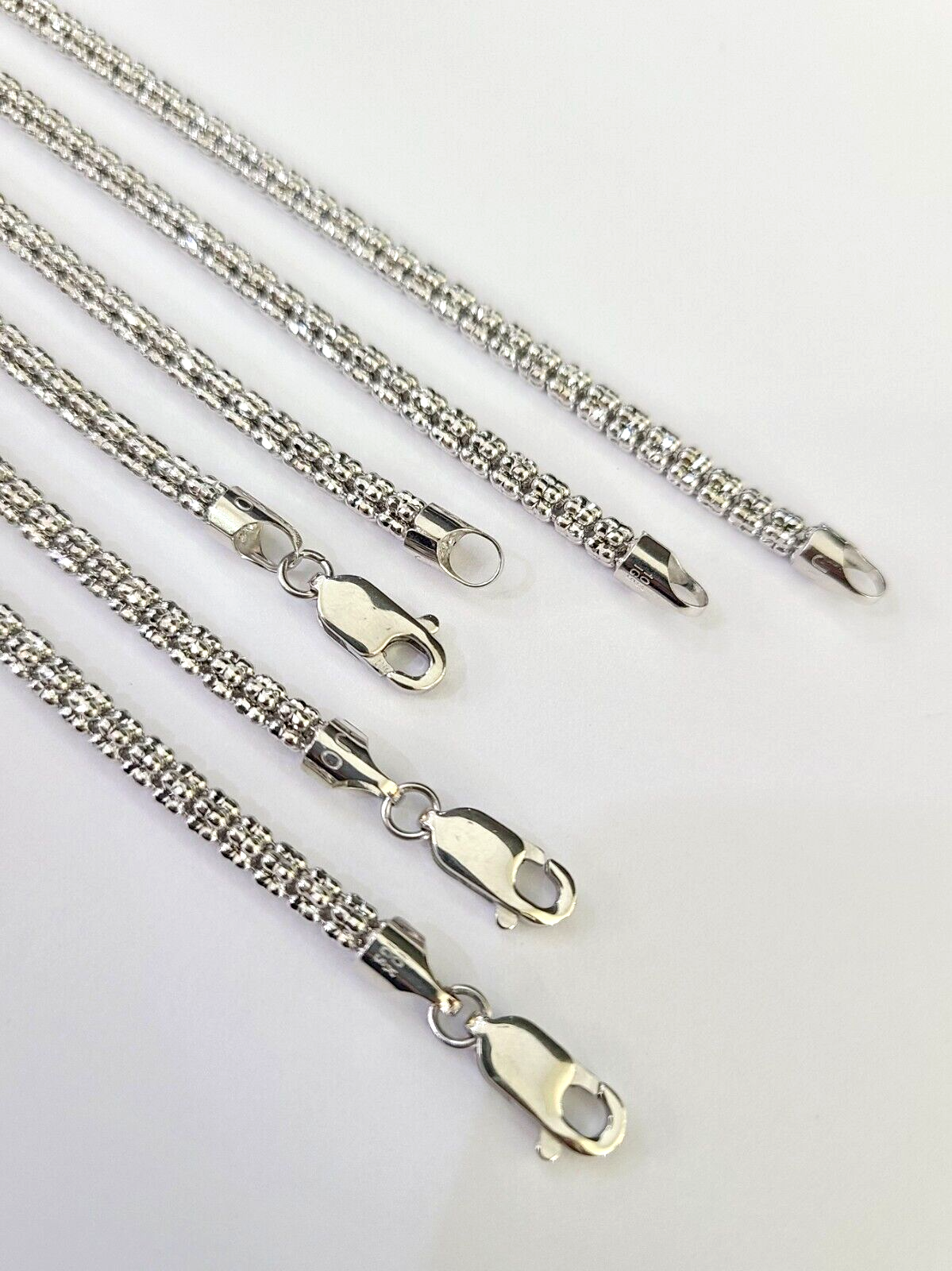 10k White Gold Iced Chain 4mm Diamond Cut Necklace 20" 22" 24" 10Kt