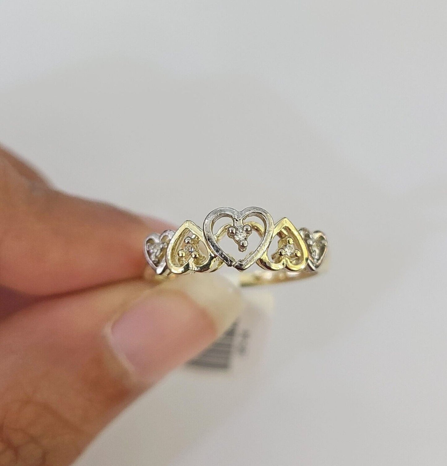 Real 10k Yellow Gold Hearts Ring Wedding Engagement Casual 10Kt Genuine