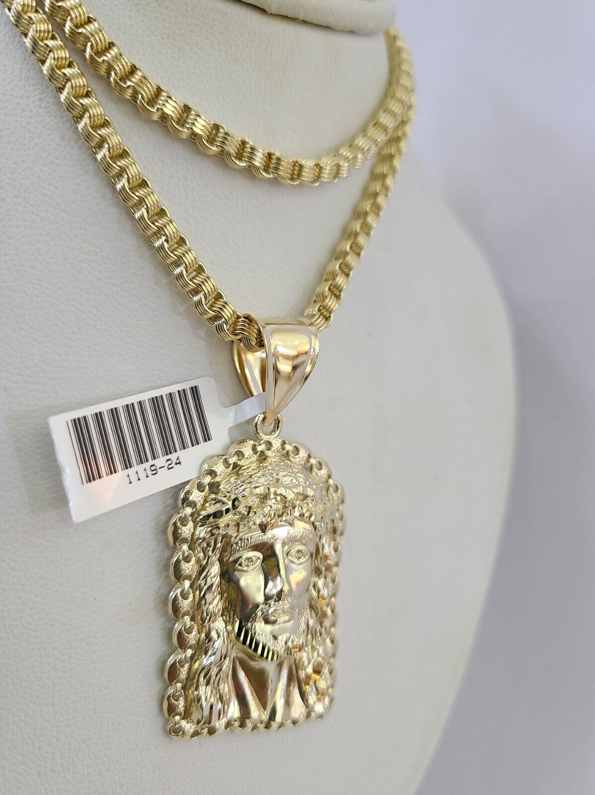 10k Gold Byzantine Necklace Jesus Head Charm 20-28 inches 3mm REAL SET Chain