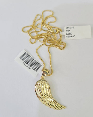 10K Solid Franco Chain Angel Wings Pendant Charm Necklace 18"-24" 1.5mm Gold