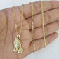 14k Figaro Chain Praying Hands Charm Pendant Gold 1.5mm 18"-24inch SET Necklace