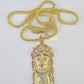 10K Franco Chain Diamond Jesus Head Pendant Charm Necklace 20"-28" 4mm Gold SET