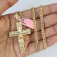 Real 14k Chain Cross Charm Set Miami Cuban Link 4mm Necklace Pendant Yellow Gold