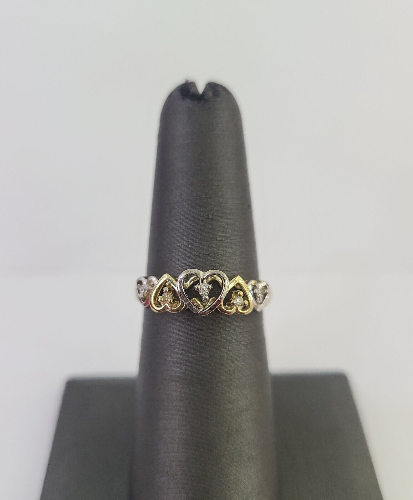 Real 10k Yellow Gold Hearts Ring Wedding Engagement Casual 10Kt Genuine