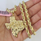 Real 14k Rope Chain Texas Map Charm Set 6mm 18"-26" Necklace Yellow Gold