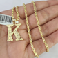 10k Gold Initial K Charm Rope Chain 16"-26" 2.5mm SET Necklace Alphabet Pendant