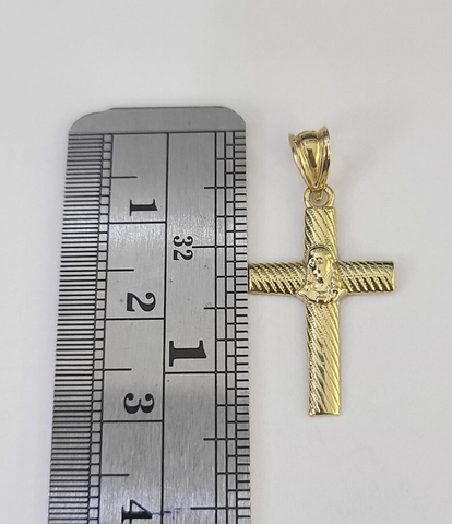 Real 10K Jesus Cross Pendant 1" Yellow Gold Charm Genuine