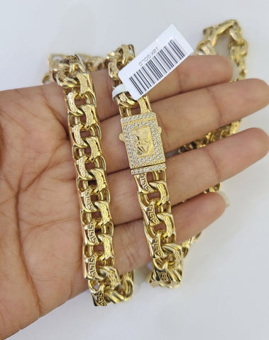 Real 10k Gold Chino ID Chain 9mm 24Inch Yellow Necklace Real Gold