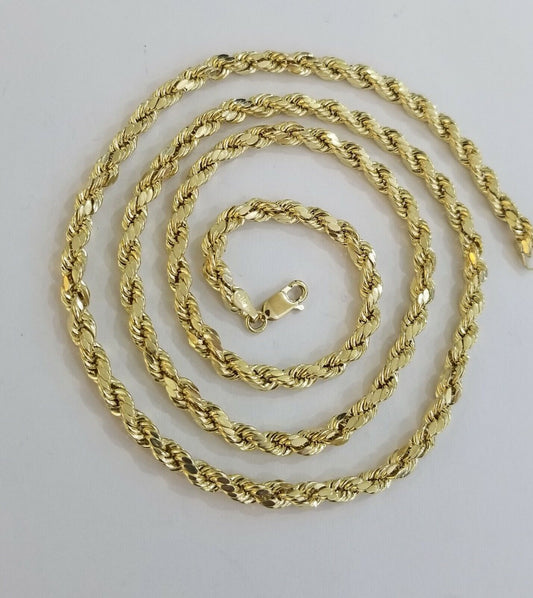 10k Yellow Gold Rope Chain 4mm 18"-26" Inch Real Gold 10kt All Sizes