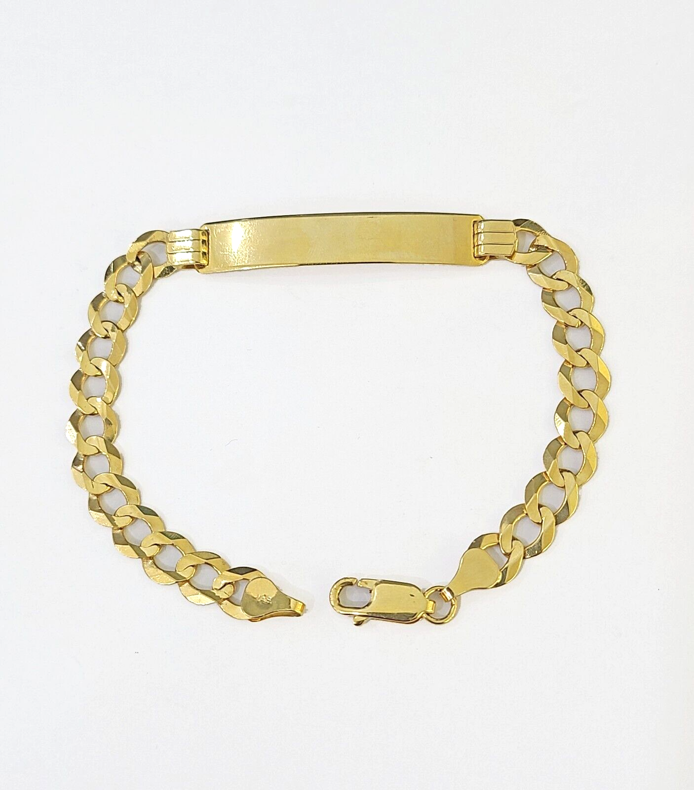 10k Yellow Gold Cuban Link ID Bracelet 8" 7mm Lobster Clasp Real 10Kt