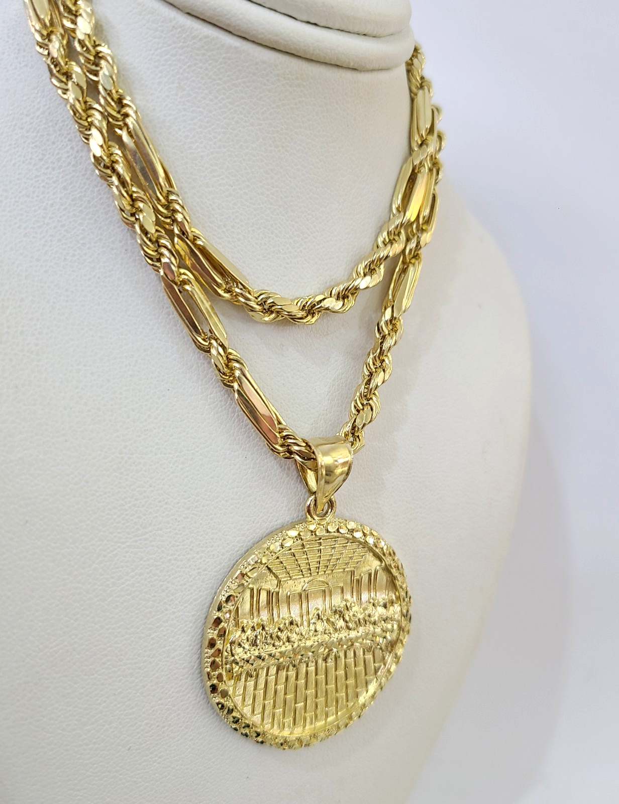 Real 10k Gold Milano Rope Chain Last Supper Necklace SET 5mm 18"-28" Pendant