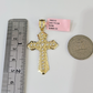 14k Solid Figaro Chain Jesus Cross Pendant Gold 4mm 18"-28" SET Necklace