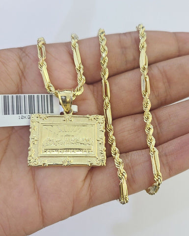 10k Milano Rope Chain Last Supper Charm Necklace SET 3mm 18" 20" 22" 24"