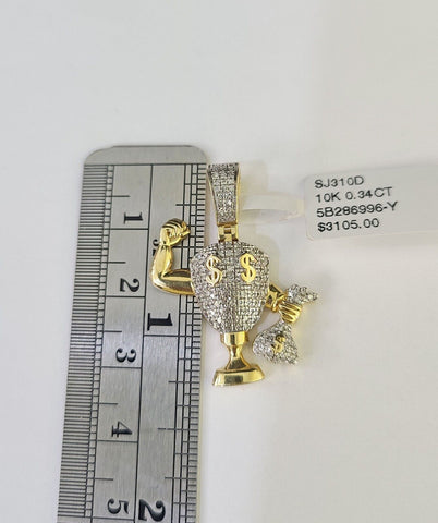 10k Diamond Dollar Trophy Charm Money Bag Real Pendant 10kt Yellow Gold