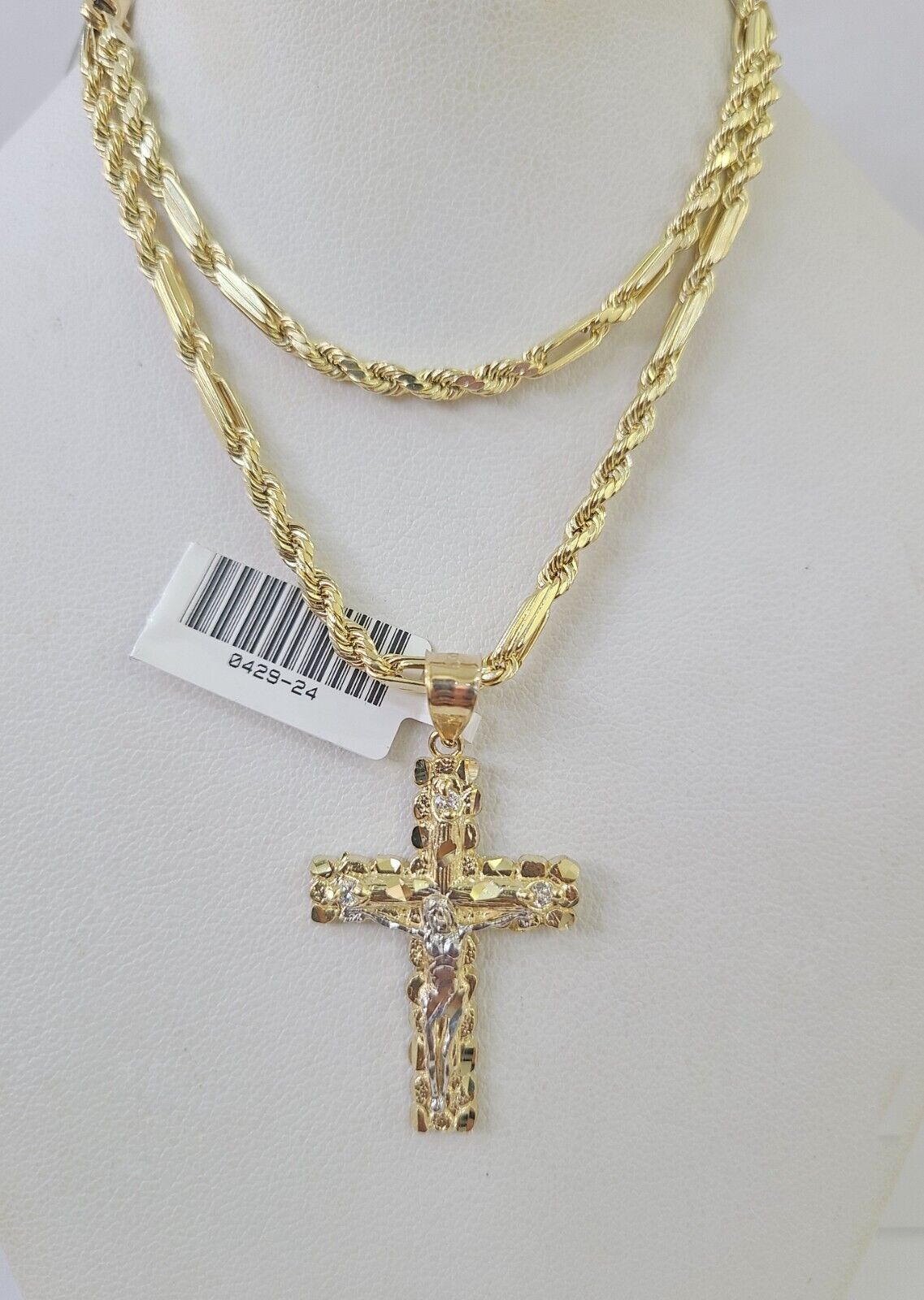 10k Milano Rope Chain Nugget Cross Charm Necklace SET 3mm 18" 20" 22" 24 Pendent