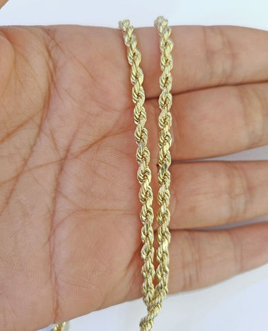 10K Gold Rope Chain 3mm Length 18" 20" 22" 24" 26" 28" 30" & Cross Charm