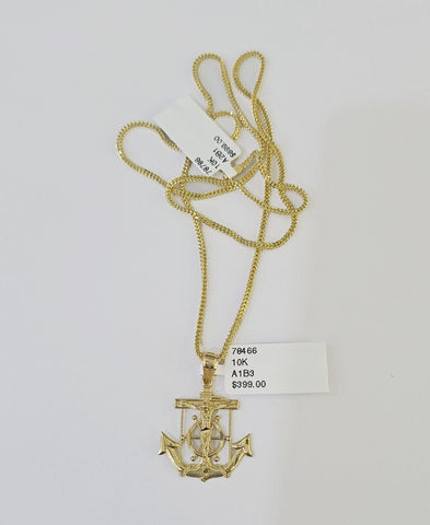 10K Gold Franco Chain Anchor Charm Length 18"-26" 1.5mm REAL Yellow