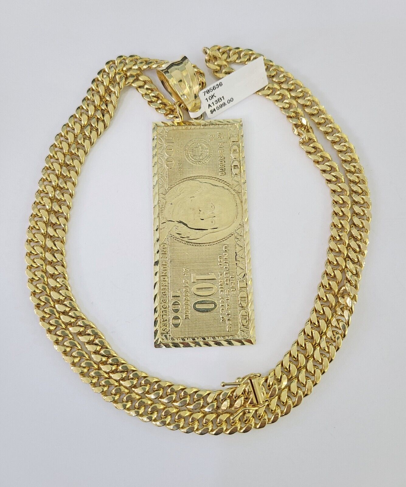 10K Miami Cuban Link Chain 100 Dollar Bill Pendent Charm 6mm 20"-30" Necklace