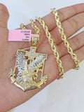 Real 14k Yellow Gold Rope Chain Ankh Cross Charm Set Link 5mm 20-26 Inch Necklace