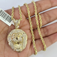 10k Solid Rope Chain 3mm Lion Head Pendant Charm Necklace SET 18-26 in