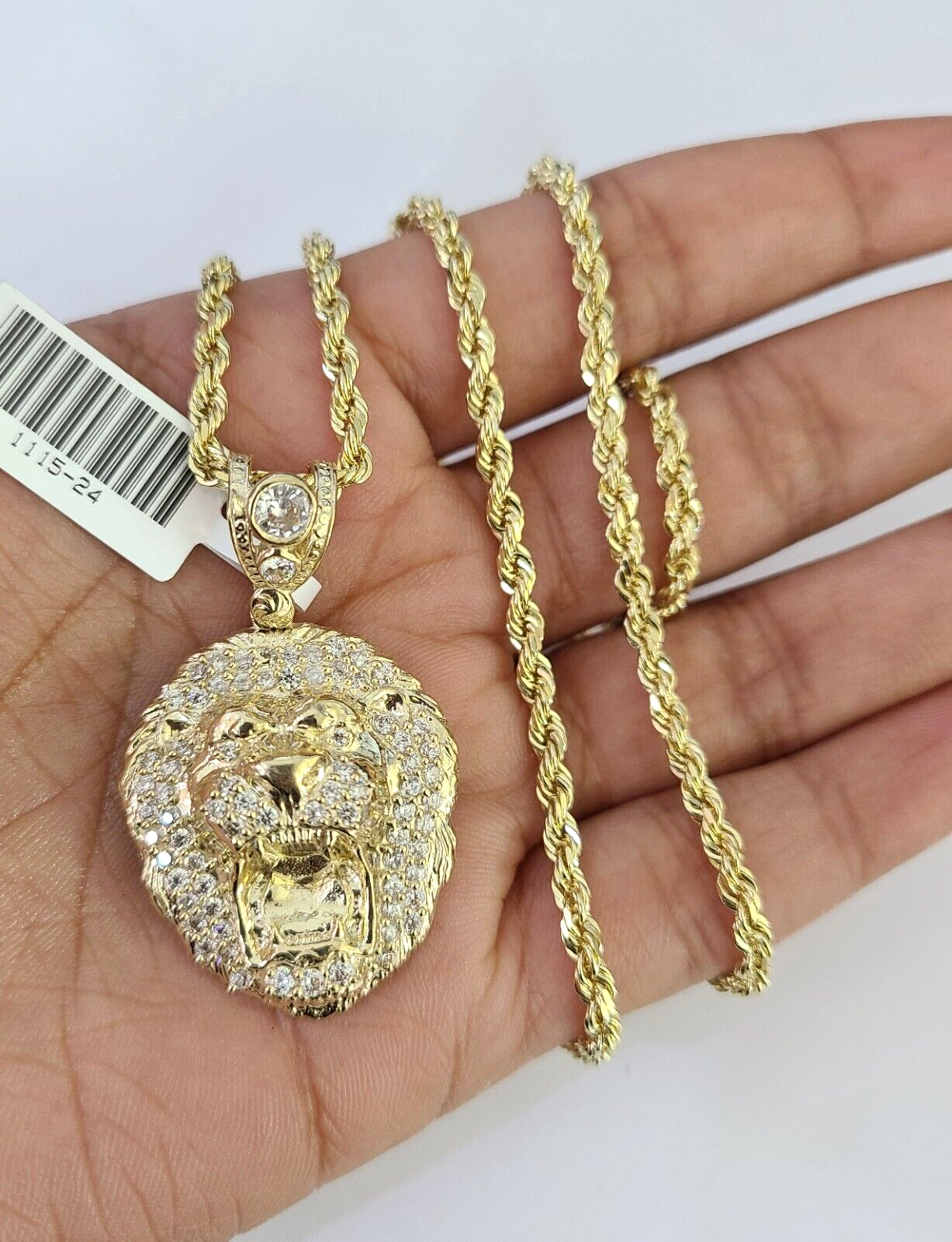 10k Solid Rope Chain 3mm Lion Head Pendant Charm Necklace SET 18-26 in