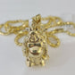 REAL 10k Yellow Gold Palm Chain Laughing Buddha Pendant Charm 3mm Necklace SET