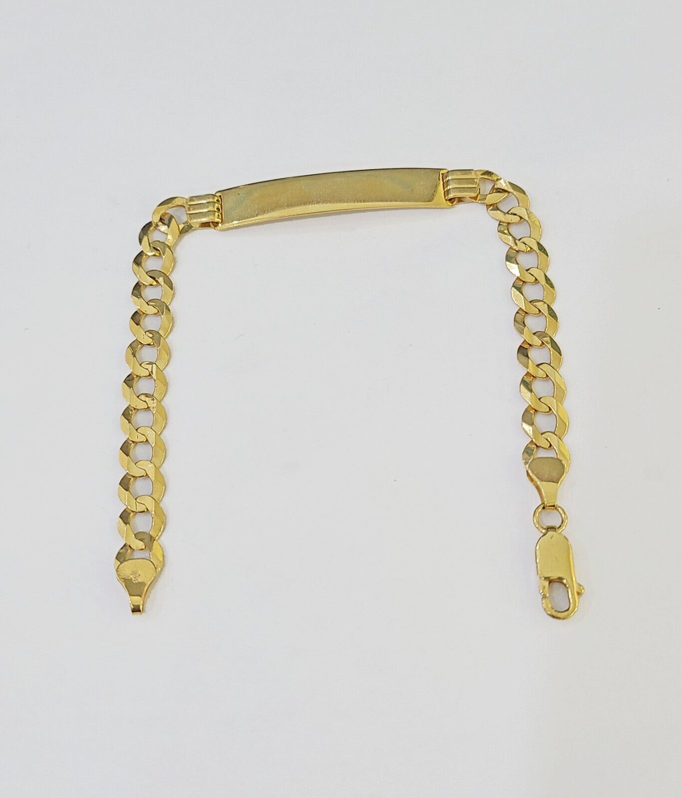 10k Yellow Gold Cuban Link ID Bracelet 8" 7mm Lobster Clasp Real 10Kt