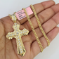 14k Miami Cuban Chain Jesus Cross Charm Pendant 3mm 18"24" inch SET Necklace